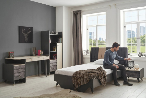 Ensemble de chambre à coucher Ensemble de chambre à coucher luxueux élégant Lit Étagère de livres