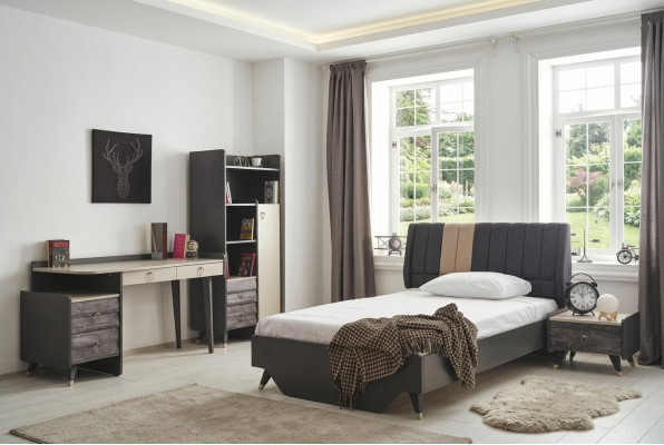 Ensemble de chambre à coucher Ensemble de chambre à coucher luxueux élégant Lit Étagère de livres