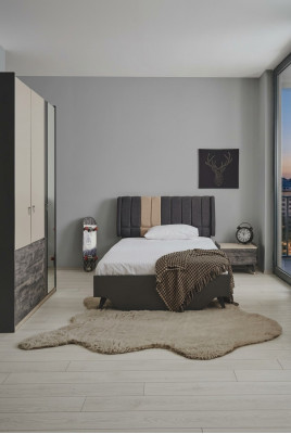 Luxueux ensemble de chambre grise élégante moderne lit table de chevet nouveau