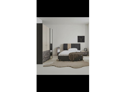 Luxueux ensemble de chambre grise élégante moderne lit table de chevet nouveau