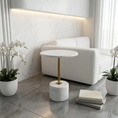 Table basse Table ronde moderne en marbre blanc de luxe Nouvelle table d'appoint