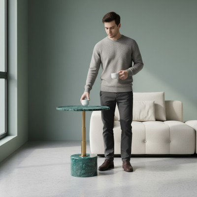 Table d'appoint en marbre vert élégant de luxe moderne de nouvelle génération