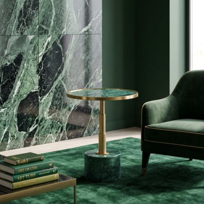 Table d'appoint en marbre vert élégant de luxe moderne de nouvelle génération
