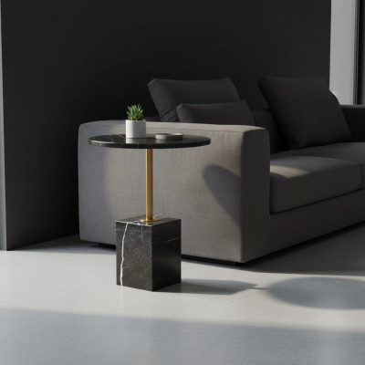 Table basse ronde de haute qualité de couleur noire élégante, nouvelle et luxueuse.