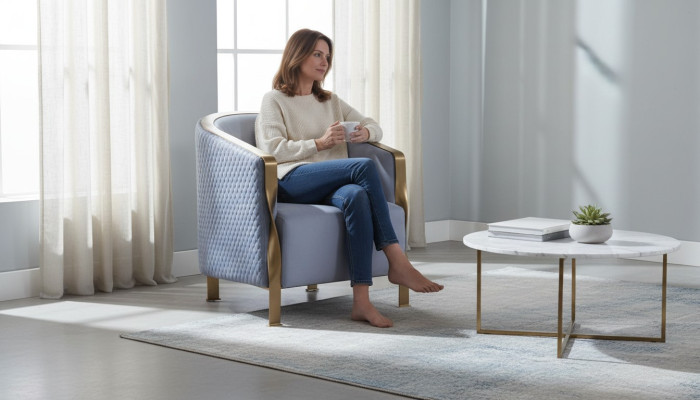 Moderne Chaise Rembourrée en Tissu Gris de Luxe Furniture TV Sofa Club Chair en Métal