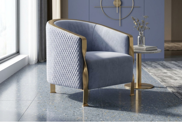 Moderne Chaise Rembourrée en Tissu Gris de Luxe Furniture TV Sofa Club Chair en Métal