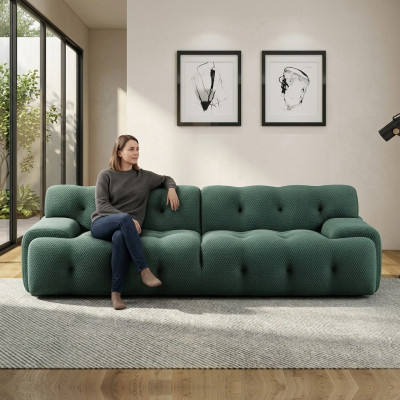 exclusif, luxueux canapé 3 places tissu siège moderne meubles en textile couleur verte
