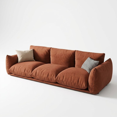 Canapé 3 places en tissu et en bois, marron moderne. Canapé rembourré de luxe, nouveau.