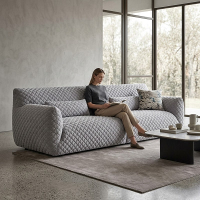 Salon Canapé 3 places Gris Rembourrage Canapés Design Bois Textile Moderne nouveau