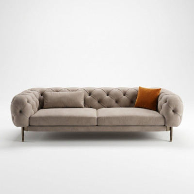 Canapé 3 places luxueux Beige Revêtement en tissu Canapés Design Imitation cuir neufs Modernes