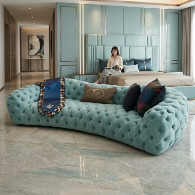 Canapé 3 places Chesterfield en tissu vert Canapés Design Imitation cuir neuf Moderne
