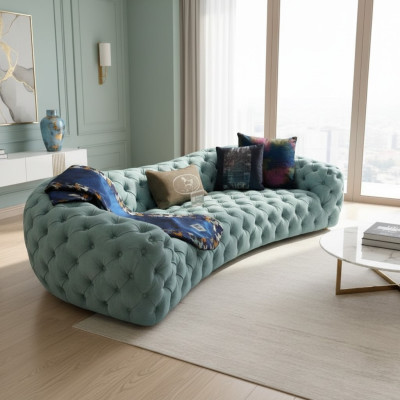 Canapé 3 places Chesterfield en tissu vert Canapés Design Imitation cuir neuf Moderne