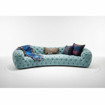 Canapé 3 places Chesterfield en tissu vert Canapés Design Imitation cuir neuf Moderne