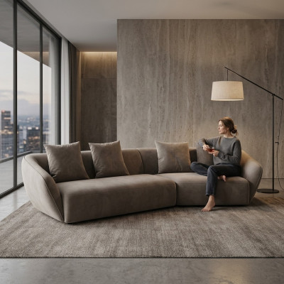 exclusif, luxueux canapé 4 places en tissu de siège en textile moderne de couleur grise
