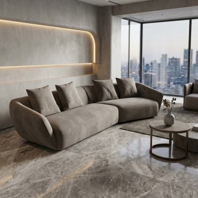 exclusif, luxueux canapé 4 places en tissu de siège en textile moderne de couleur grise