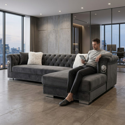 Canapé d'angle Canapé Canapé d'angle Suite d'angle Canapés Design Canapés Paysage de vie Gris Tissu
