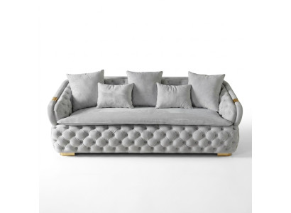 canapé en tissu Chesterfield de luxe gris de designer luxueux à trois places moderne et neuf