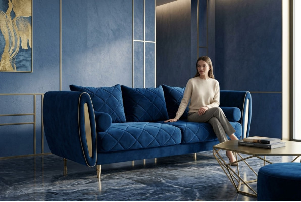 Design Canapé relax 3 places bleu Canapé Tissu Canapé en tissu