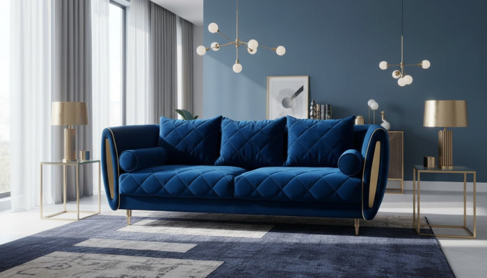 Design Canapé relax 3 places bleu Canapé Tissu Canapé en tissu