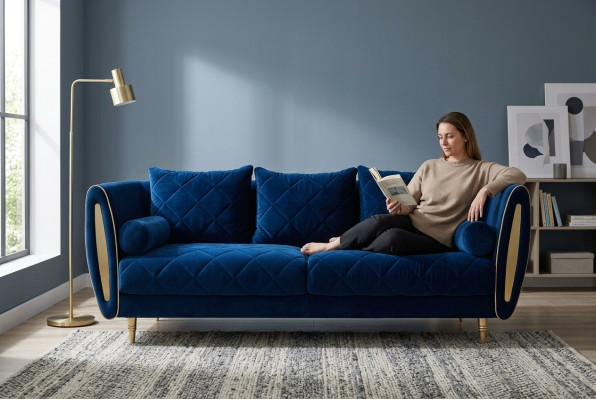 Design Bleu 2 places Relax Sofas Canapé Tissu d'ameublement Canapé Tissu Canapés