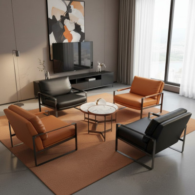 Fauteuil rembourré 2 places Design moderne Fauteuil en cuir Lounge Salon de luxe