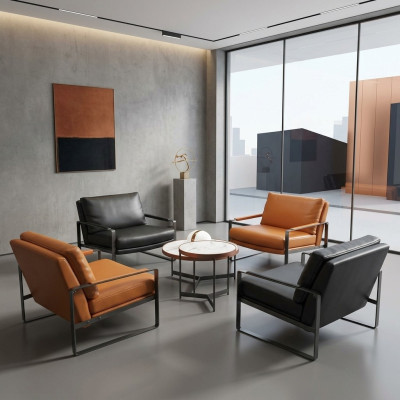 élégant 4x Fauteuil Rembourrage Siège Design Moderne Fauteuil en Cuir Lounge de Luxe
