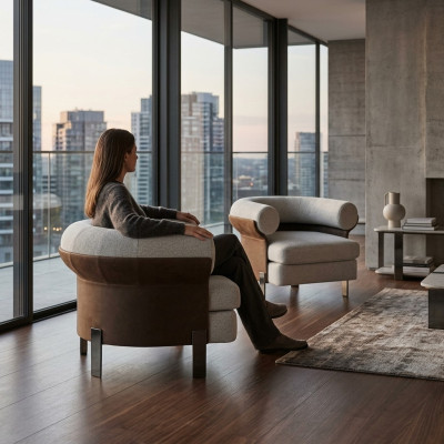 Fauteuil luxueux, fauteuil moderne, canapé-TV, canapé 1 place en tissu textile.