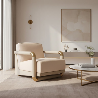 Fauteuil élégant beige Fauteuil TV Canapé 1 place Tissu en textile