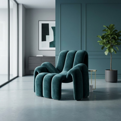 Stylischer Sessel Grün Couch 1 Sitzer moderner luxuriöser Sessel Textil neu