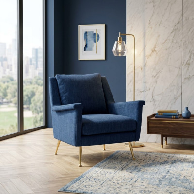 Conception Luxueuse Chaise Bleue Fauteuil Canapé 1 Place Canapé TV Tissu Textile
