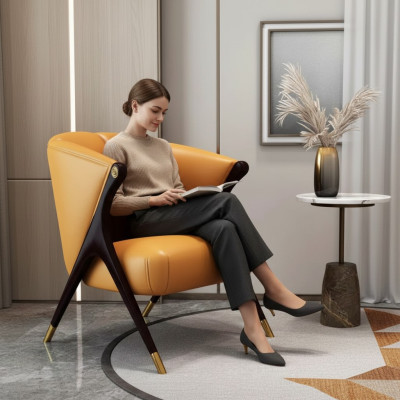 Conception fauteuil luxueux orange Chaise de canapé 1 place TV en similicuir