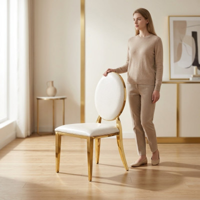 Chaise Chaise de salle à manger Fauteuils de club Chaise rembourrée Fauteuil neuf Salon en acier inoxydable