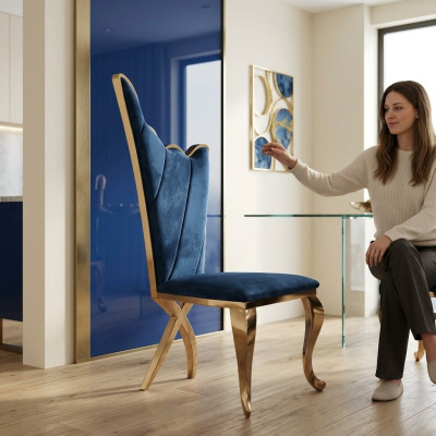 Chaise de fauteuil élégante bleue avec revêtement de siège en tissu en métal de design moderne