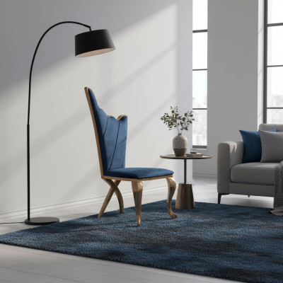Chaise de fauteuil élégante bleue avec revêtement de siège en tissu en métal de design moderne