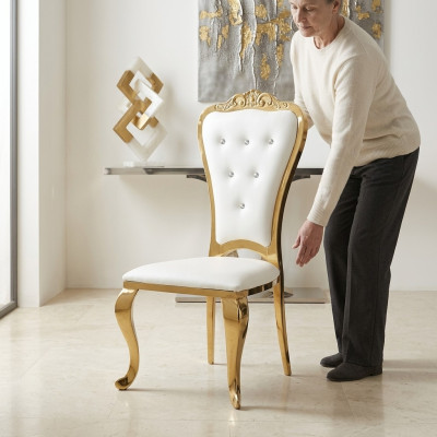 Style moderne Fauteuil élégant Chaise Blanche Tissu d'Assise en Métal Textile