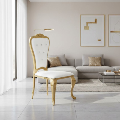 Style moderne Fauteuil élégant Chaise Blanche Tissu d'Assise en Métal Textile