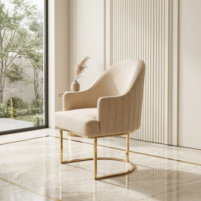 Chaises de salle à manger Salon luxueux Chaise beige avec métal Moderne nouvelle
