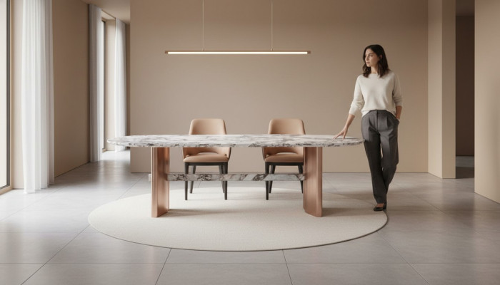 Salle à manger Meubles en acier inoxydable Table à manger ovale Design de table Tables Meubles de luxe