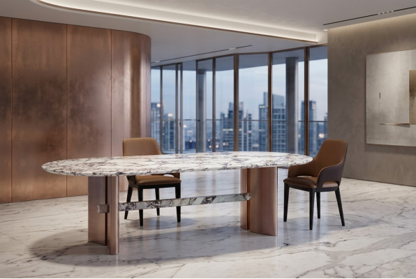 Salle à manger Meubles en acier inoxydable Table à manger ovale Design de table Tables Meubles de luxe