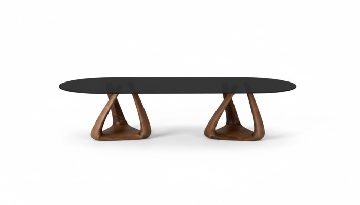 Table à manger noire de designer - Meubles de salle à manger de luxe - Dessus en bois ovale