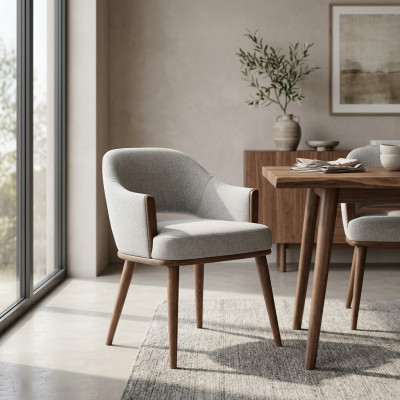 Chaise rembourrée beige avec cadre en bois chaise de cuisine accoudoirs chaise