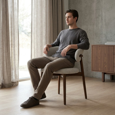 Chaise de salle à manger Chaise de cuisine Fauteuil inclinable en bois en tissu Moderne Gris Chaise