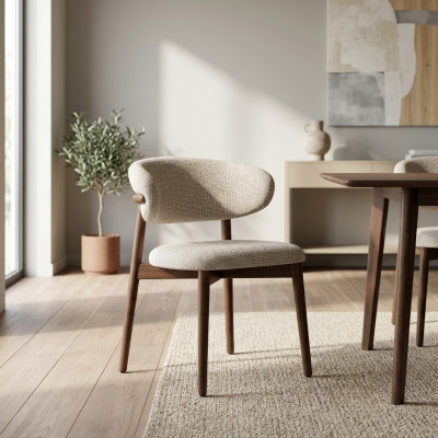 Chaise de salle à manger Chaise de cuisine Fauteuil inclinable en bois en tissu Moderne Gris Chaise