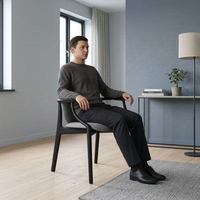Chaise de salle à manger grise design Cadre en bois Accoudoirs Chaise rembourrée Meubles