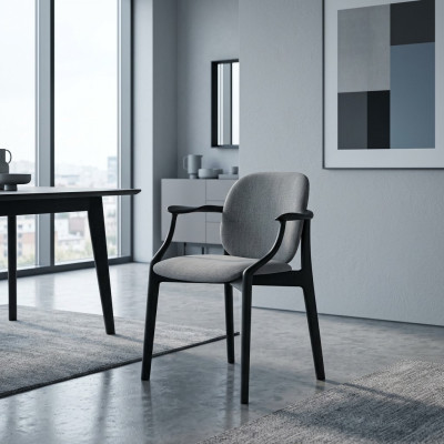 Chaise de salle à manger grise design Cadre en bois Accoudoirs Chaise rembourrée Meubles