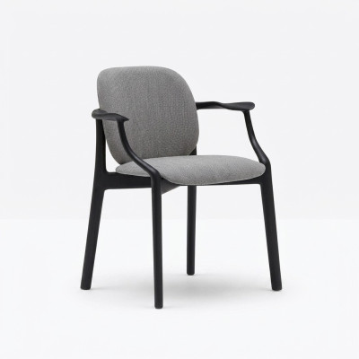 Chaise de salle à manger grise design Cadre en bois Accoudoirs Chaise rembourrée Meubles