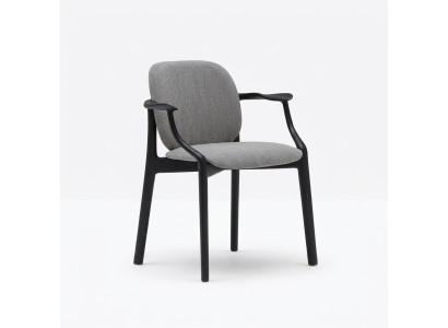 Chaise de salle à manger grise design Cadre en bois Accoudoirs Chaise rembourrée Meubles