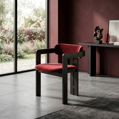 Chaise de salle à manger de luxe en rouge Cadre en bois Garniture design Siège simple En textile