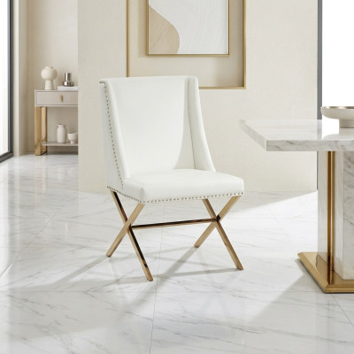 Chaise de salle à manger blanche, mobilier textile de designer, acier inoxydable, siège individuel en métal