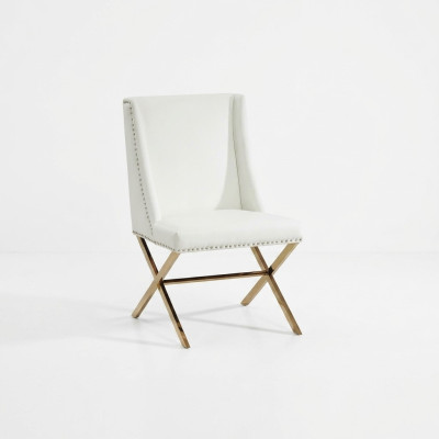 Chaise de salle à manger blanche, mobilier textile de designer, acier inoxydable, siège individuel en métal